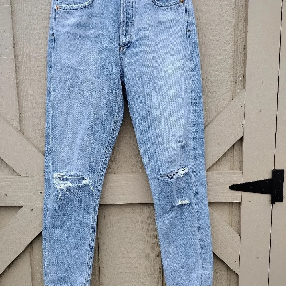 Agolde Jamie High Rise Classic Ankle Jean Distressed Button Fly Shakedown US 25